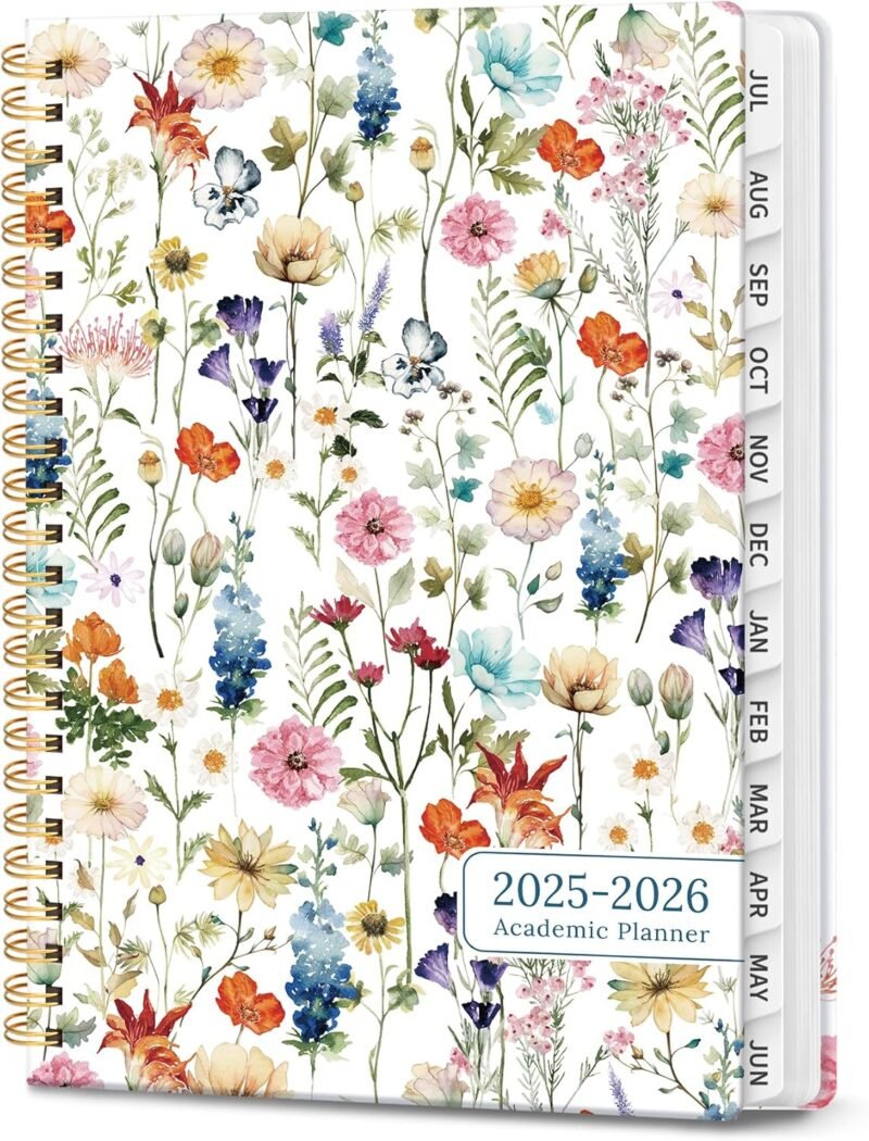 Planner 2025-2026, Academic Year Monthly and Weekly Calendar Planner, Jul 2025 - Jun 2026, Hardcover Teacher Student Planning Agenda book with Tabs, Perfect for School Office Supplies , 6.3" x 8.5" - Wildflower