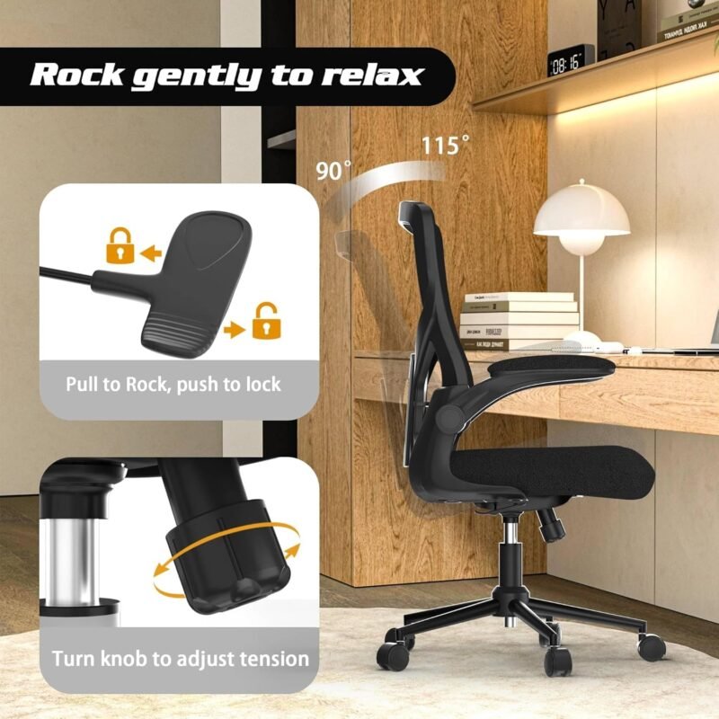 Ergonomic Office Chair for Long Hours & Lower Back Pain Relief – Memory Foam Seat Cushion, Adjustable Padded Lumbar Support, and Padded Flip-up Armrests, Ideal for Office or Study, Black - Image 5