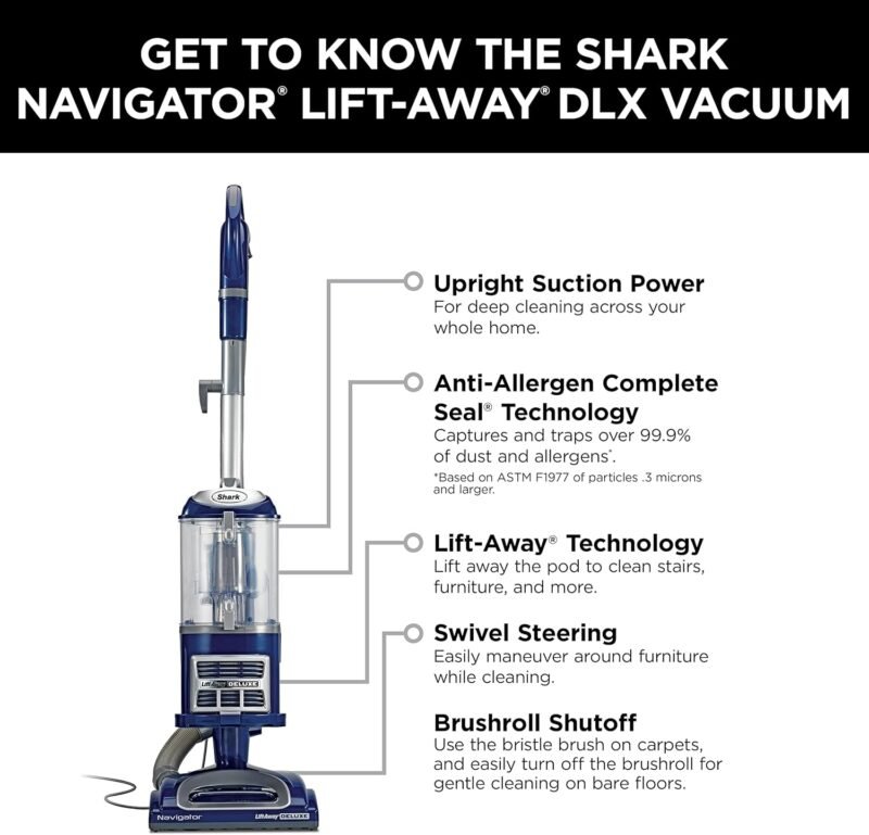 Shark Upright Vacuum, Navigator Lift-Away Deluxe with Large Dust Cup Capacity, HEPA Filter, Swivel Steering, Upholstery Tool & Crevice Tool, Blue, NV360 - Image 12