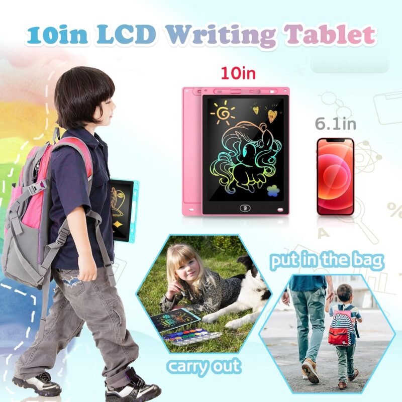 KTEBO® 2 Pack 10 Inch LCD Writing Tablet for Kids, Electronic Drawing Pad and Doodle Board for Ages 3-8, Birthday and Christmas Gifts for Boys and Girls (Pink & Blue) - Image 2
