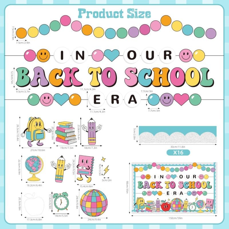 Welcome Back to School Bulletin Board Welcome Back Classroom Decoration Hippie Retro Bulletin Board Set in Our Back to School Era Cutouts for School Chalkboard Wall Door Decor Supply - Image 3
