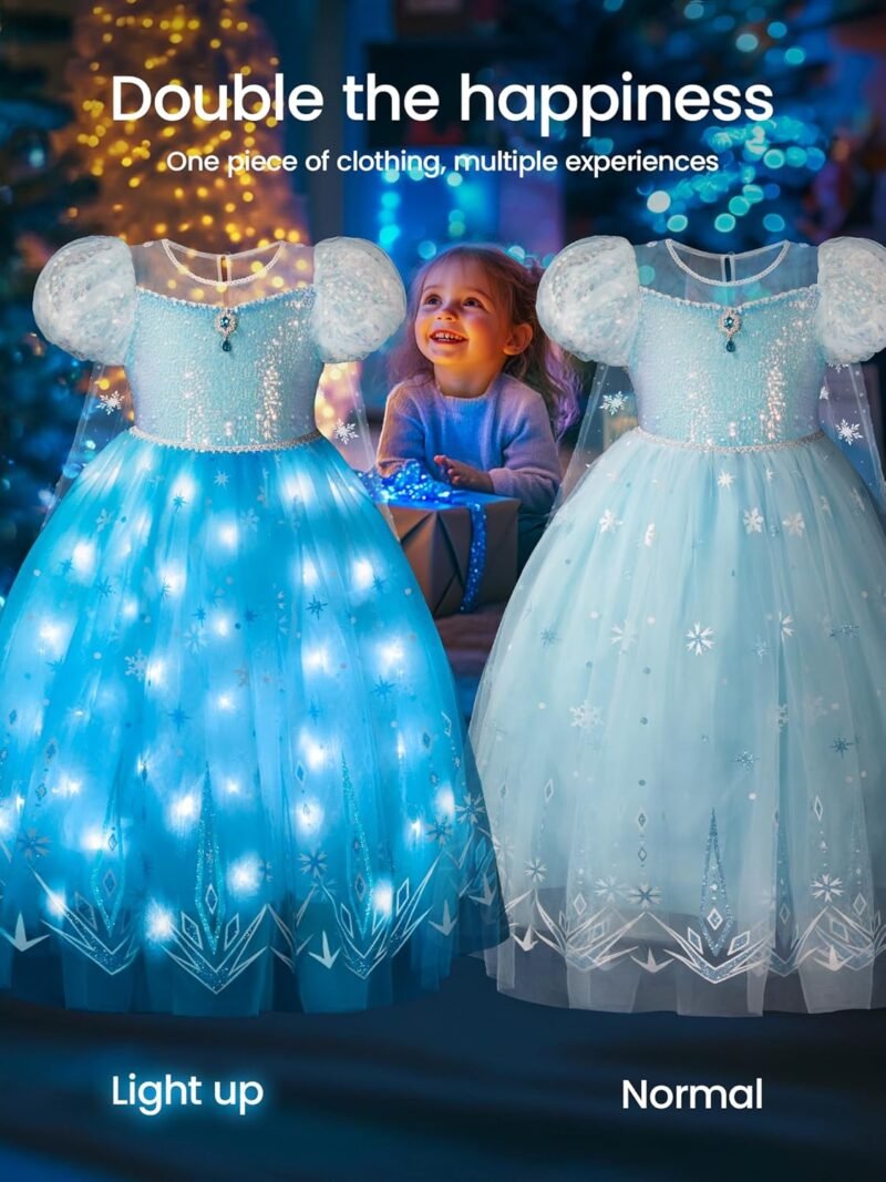 Princess Dresses for Girls Toddler Princess Costume Dress Up Clothes for Girls Halloween Costume with Cape for Christmas, Birthday, Party, LED Light No Assembly Needed, 110 - Image 2