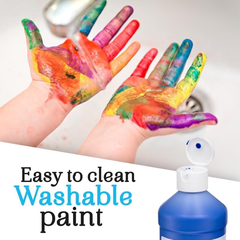 Positive Art Washable Paint for Kids – (8 Colors, 16 oz Each) Made in USA, Non-Toxic Tempera Paint Set – Bulk Classroom Paints for Students, Finger Painting, School Use – 8 Pack - Image 3