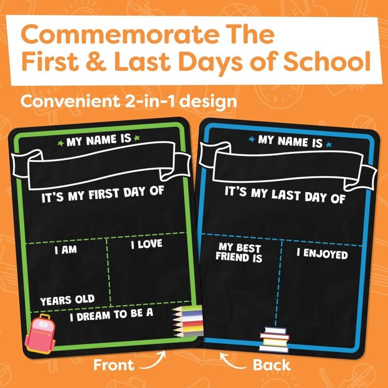My First Day of School Sign Board with Liquid Chalk Markers - 14”x11” Double-Sided & Reusable - First and Last Day - Back to School Board for Kindergarten, Preschool - Image 2
