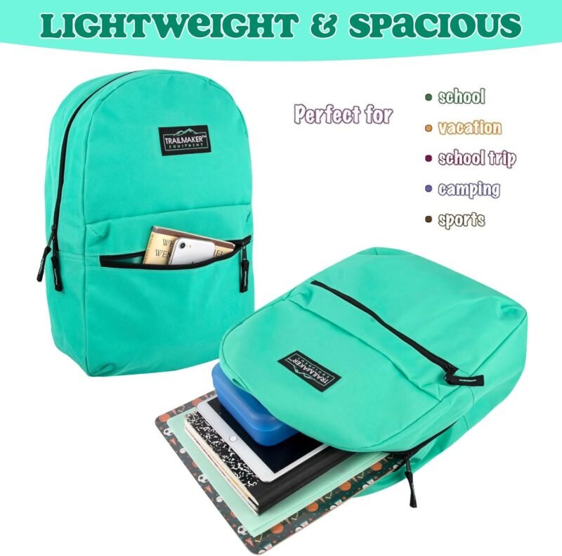 Trail maker Classic 17 inch Backpacks with Adjustable Padded Straps | School Backpacks for Girls, Boys (Aqua) - Image 3