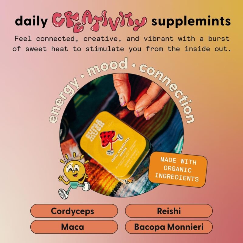 Daily Creativity and Connection SuppleMint | Cordyceps, Reishi, Maca & Bacopa Monnieri Mixed Mushrooms Extract | Pure Breath Mint for Creativity & Connection | 20g Organic Mushroom Mint - Image 2