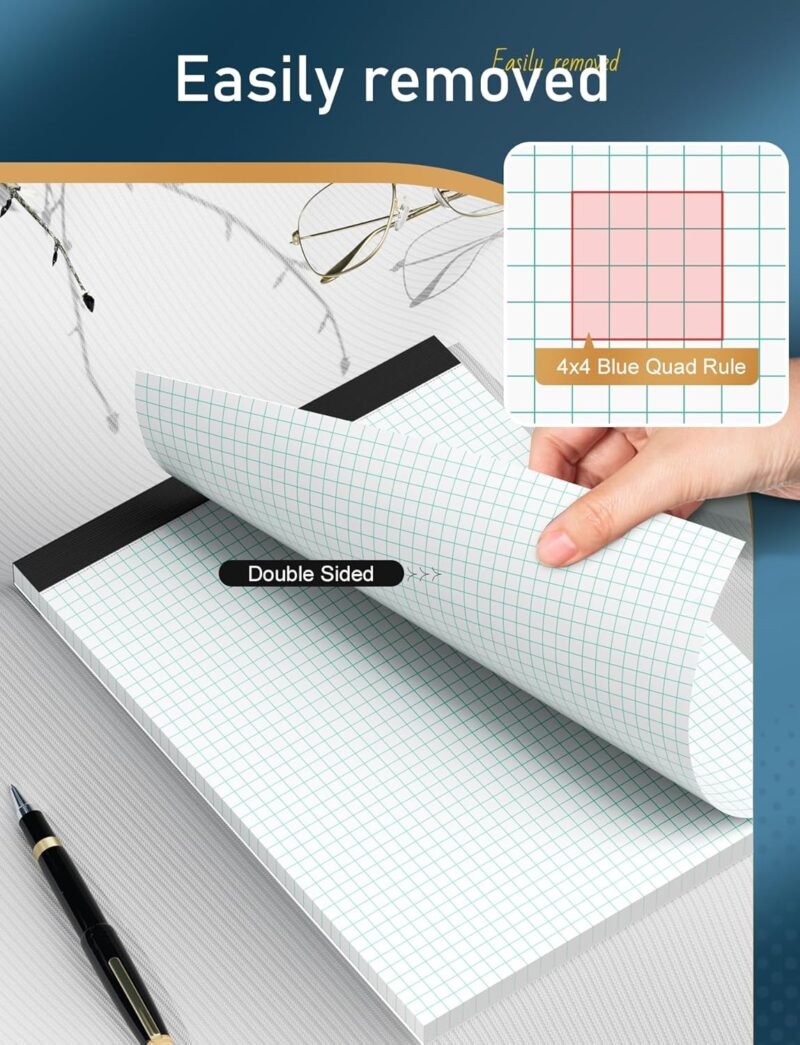 Graph Paper Pad 8.5 x 11, 2 Pack, 4x4 Graph Ruled, Grid Paper Pad 8-1/2" x 11", Blueprint Quadrille Pad, Easy Tears Off, Grid Pad Notebook 8.5 x 11, White 70 GSM Graft Paper, 30 Sheets/Pad - Image 6