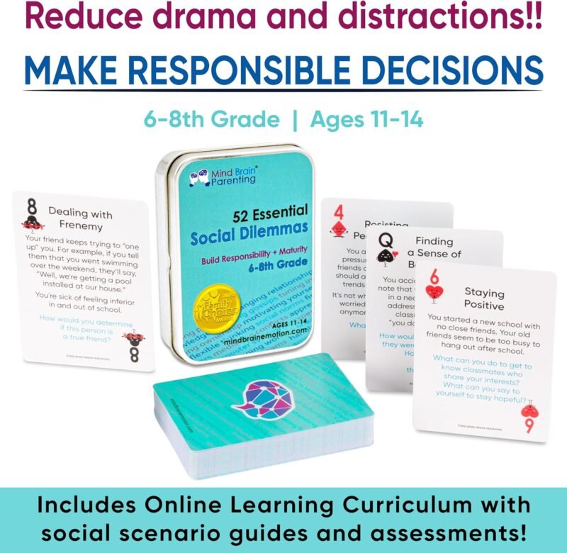 52 Essential Social Dilemmas: Skills for Kids & Teens to Thrive in Middle School - Conversation Cards Created by Teachers & Counselors for Family, Classroom, Counseling, Therapy Game (6-8 Grade) - Image 2