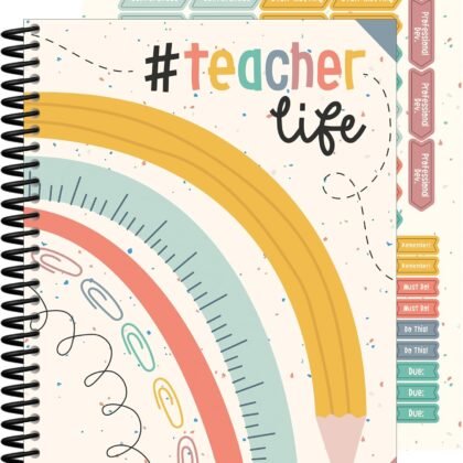 Carson Dellosa We Belong Teacher Planner, 8" x 11" Boho Rainbow Lesson Plan Book With Stickers, Checklist, Notes, School Supplies for Classroom Organization