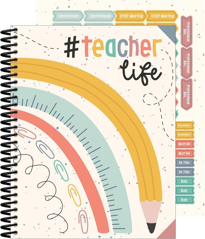 Carson Dellosa We Belong Teacher Planner, 8" x 11" Boho Rainbow Lesson Plan Book With Stickers, Checklist, Notes, School Supplies for Classroom Organization