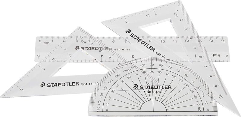 STAEDTLER Math Set - 4 pc Geometry Kit for Students - School Supplies with Clear Protractor, 6in Ruler & 2 Triangles – Metric & Imperial Scales - Image 4