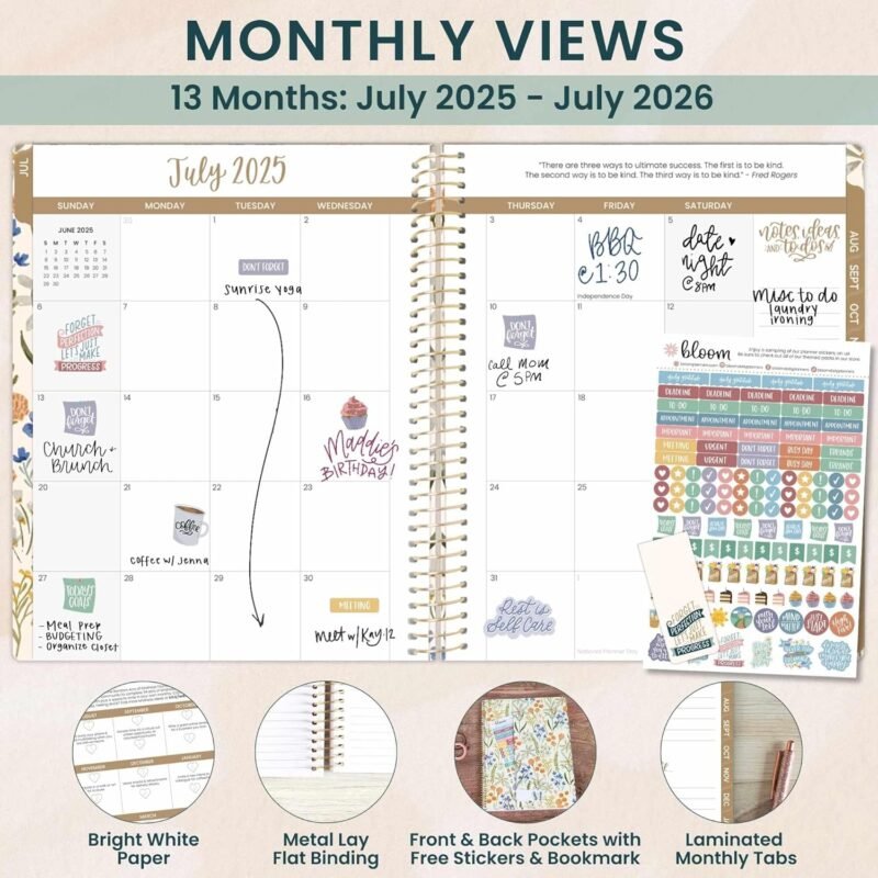 bloom daily planners 2025-2026 (8.5" x 11") Academic Year Day Planner (July 2025 - July 2026) - Weekly & Monthly Dated Agenda Organizer with Stickers & Tabs - Whimsical Wildflowers - Image 2