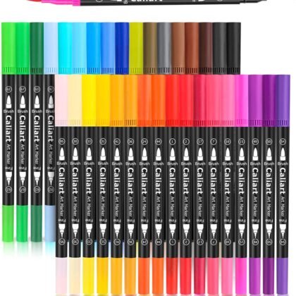 Caliart 34 Double Tip Brush Pens Art Markers, Aesthetic Cute Preppy Stuff School Supplies, Artist Fine & Brush Pen Coloring Markers for Kids Adult Book Cards Drawing Craft Kit Teacher Office Supplies