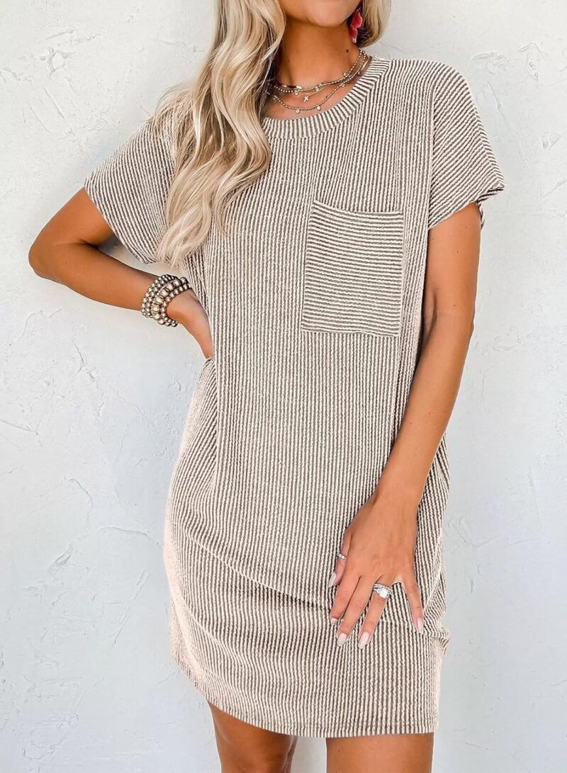 Acelitt Womens Casual Summer Short Sleeve Ribbed Mini Tshirt Dress, XS-3XL - Image 2