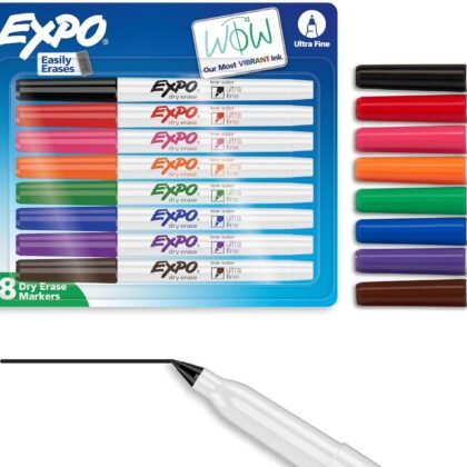 EXPO Low Odor Dry Erase Markers Ultra-Fine Tip Assorted Colors 8 Count