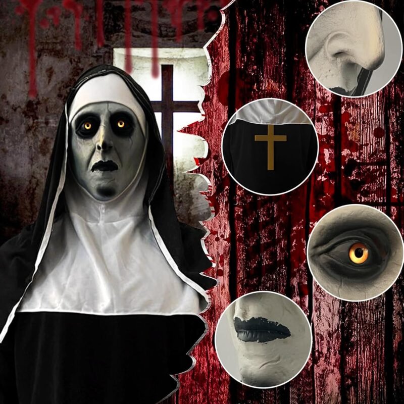 Halloween Nun Costume with Scary Mask: Adult Men Women Scary the-Nun Costumes-Plus Size Horror Nun Outfit Black Cosplay - Image 2