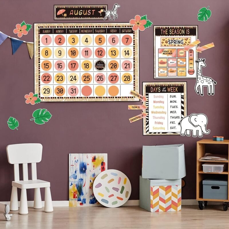 Safari Jungle Animal Calendar Bulletin Board Set Simply CTP Bulletin Board Calendar Seasons Weather Chart Animal Classroom Decoration with Season, Weather and Days of the Week Chart Back to School - Image 6