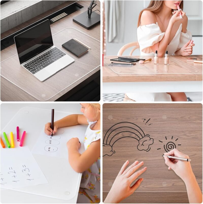 JAMBALAY Tempered Glass Desk Pad to Protect Desk, 32" x 20" Office Desk Pad for Keyboard and Computer Monitor, Clear Desk Protector Pad, Clear Desk Mat for Desktop Dry Erase - Image 7