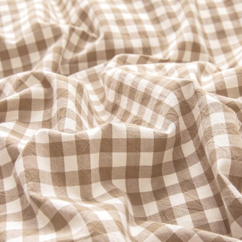 mixinni Tan Gingham Comforter Set Full, Plaid Comforter Set 3 Pieces 1 Beige Grid Comfoter with 2 Pillow Cases for All Seasons, Soft Fluffy Modern Grid Pattern Printed Bedding-Full Size - Image 8