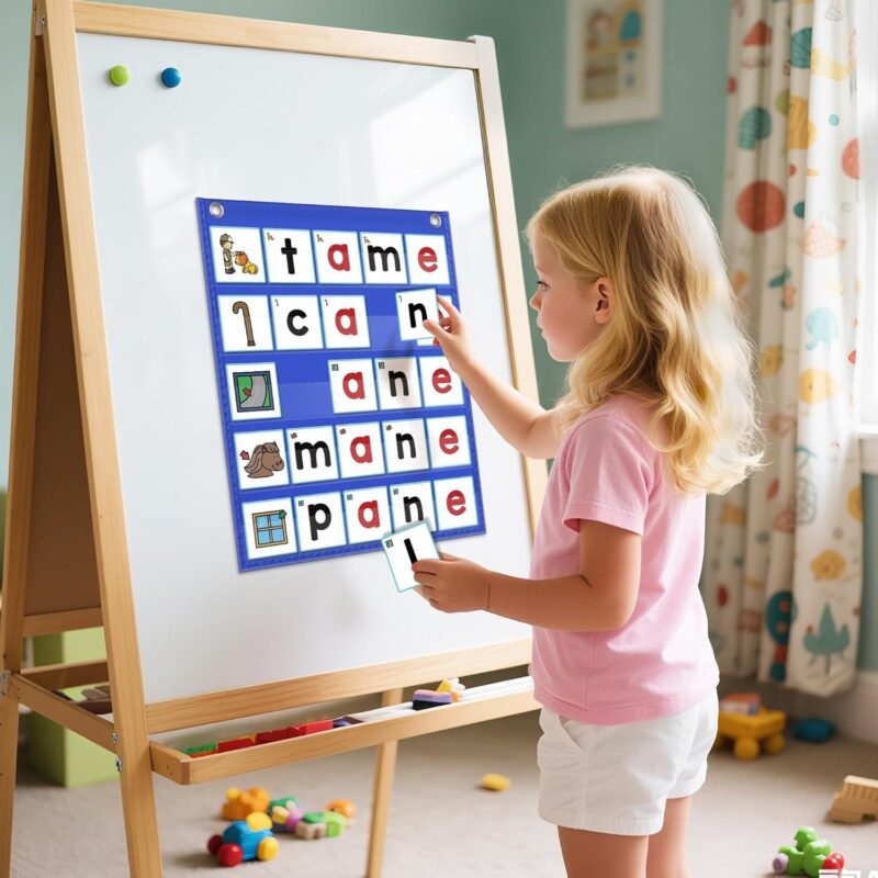 ABCxGOOD CVCE Word Building Pocket Charts with 50 Phonics Flash Cards Classroom Must Haves, CVCE Literacy Games for Beginners in Reading and Spelling. - Image 5