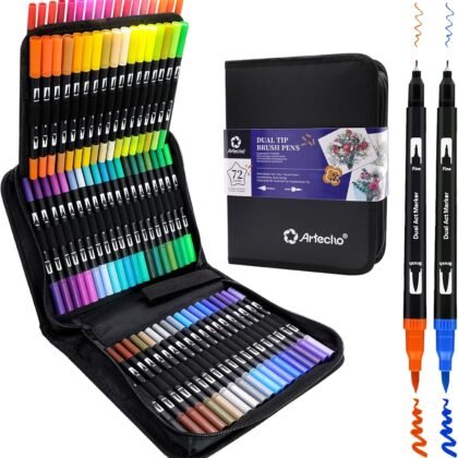 Artecho 72 Colors Markers for Adult Coloring Books No Bleeding, Dual Tip Markers for School, Fine and Brush Tip for Adults Coloring Books, Calligraphy, Drawing, Sketching