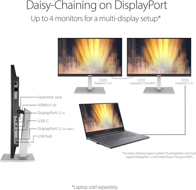 ASUS ProArt Display 27" Monitor PA278CV - WQHD (2560 x 1440), IPS, 100% sRGB, 100% Rec. 709, ΔE < 2, Calman Verified, USB Hub, USB-C, DisplayPort Daisy-chaining, HDMI, Eye Care, Height Adjustable - Image 7