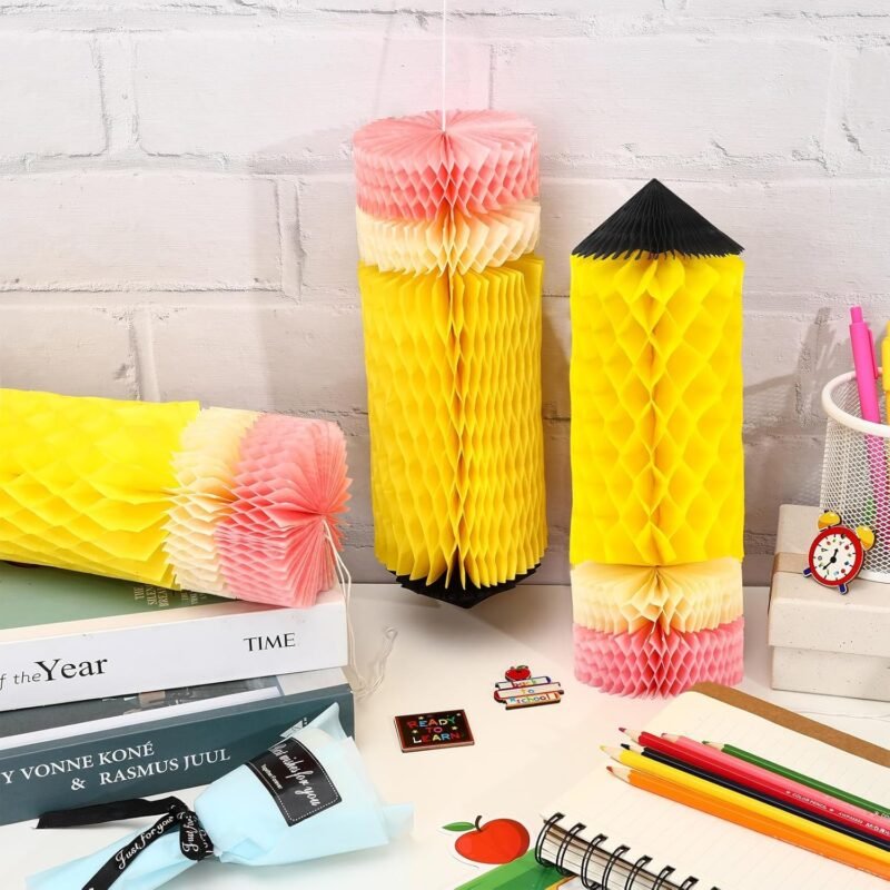 JULMELON 6 PCS Hanging Pencil Lanterns Honeycoms Welcome Back to School Classroom Decorations, Perfect for Preschool Classroom First Day of School Party Supplies Decor - Image 6