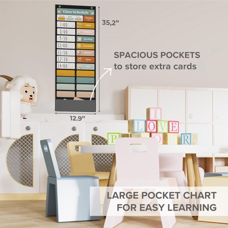 The Ultimate Pocket Chart for Classroom - Beautiful Daily Schedule Calendar with Designed Cards Encourages Visual Learning for Kids - Fun Boho Routine Calendar Chart Fits Nicely with Any School Decor - Image 3