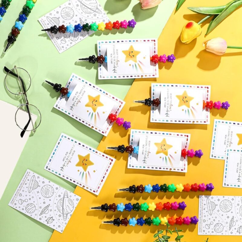 24 Sets Back to School Gifts for Students from Teacher 11 Colors Star Stacking Crayons with Double Sided Coloring Postcard Student Gifts Bulk for Classroom First Day of School Party Favors - Image 4