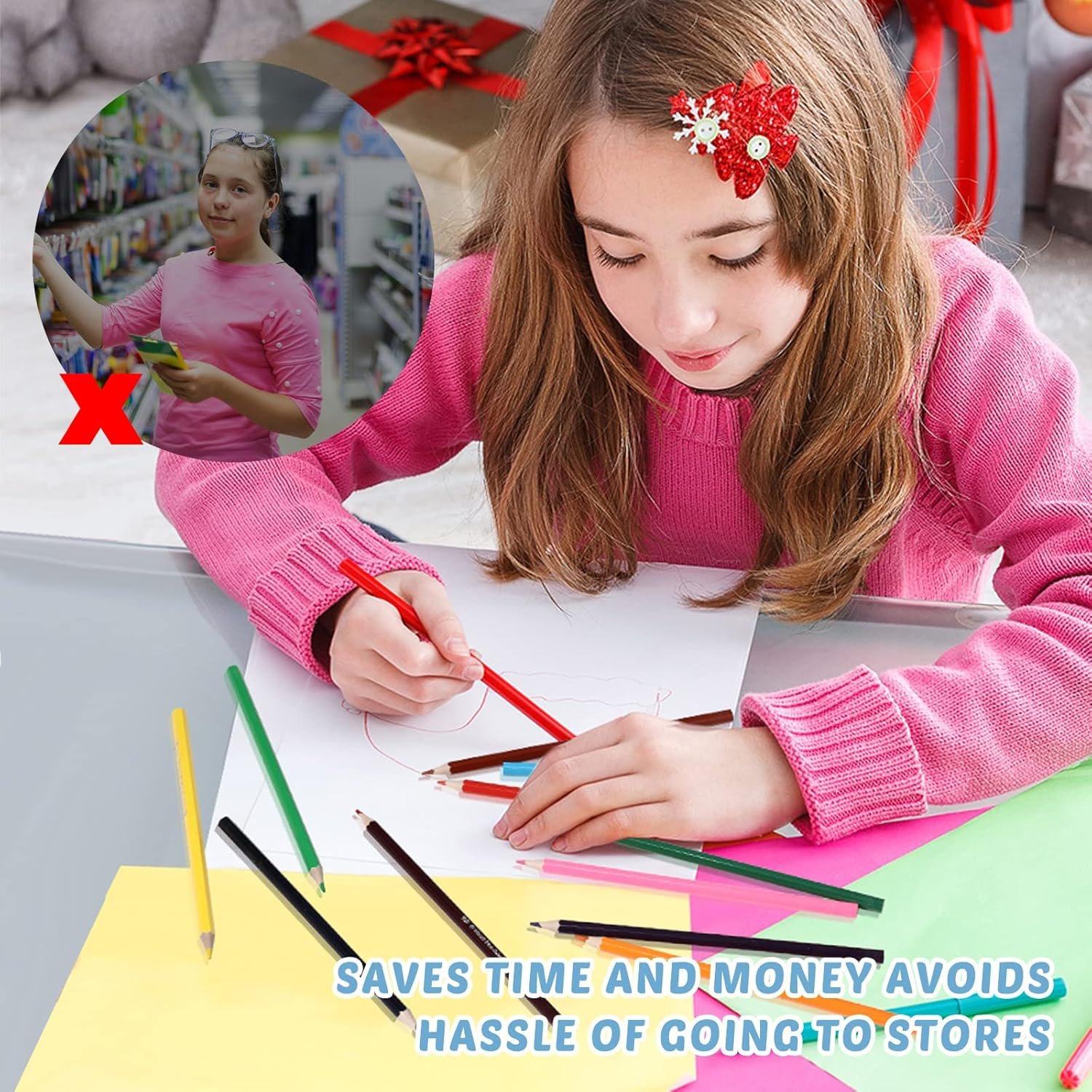 Sabary 58 Pcs Back to School Supply Bundle Kit for Girls Grades K-12, Essentials Box of Supplies Bundle, School Classroom Essentials Include Folders Notebook Pencil Pen Ruler Scissor and More(Pink) - Image 6