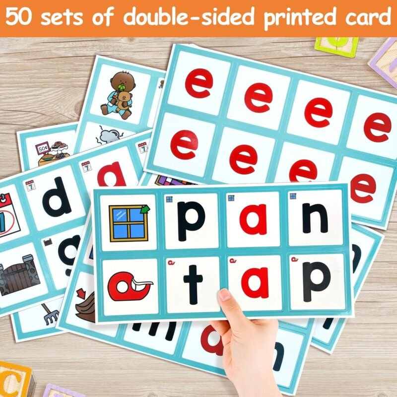 ABCxGOOD CVCE Word Building Pocket Charts with 50 Phonics Flash Cards Classroom Must Haves, CVCE Literacy Games for Beginners in Reading and Spelling. - Image 7