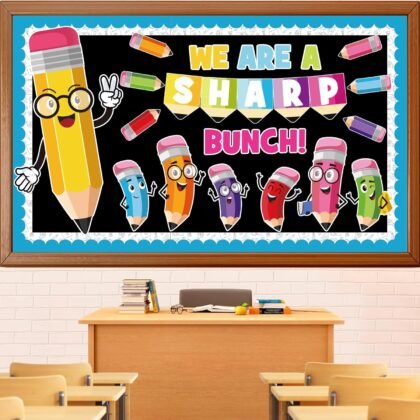 Pencil Themed Bulletin Board Decorations Set, Back to School Classroom Decoration Colorful Pencils Name Tags Cutouts Library School Home Party Window Wall Door Decor for Teacher(We Are a Sharp Bunch)
