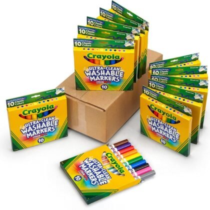 Crayola Ultra Clean Washable Broad Line Markers (12 Boxes), Bulk Classroom Markers for Kids, 10 Colors, Teacher Classroom Must Have, Bulk School Supplies for Kids