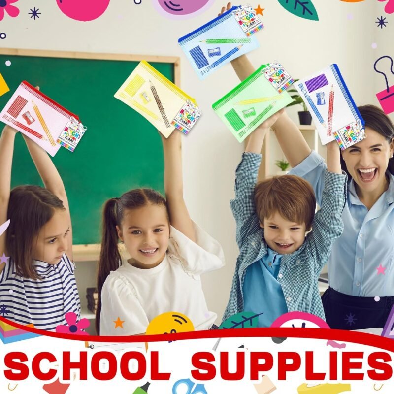 151 Pcs Back to School Gift Include 30 Colorful Pencils 30 Eraser 30 Mesh Zipper Pouch Bags and 30 Pencil Sharpener 30 Sheets Cards Set with Ribbon Stationery Favors for Classroom Exchange Gift - Image 4