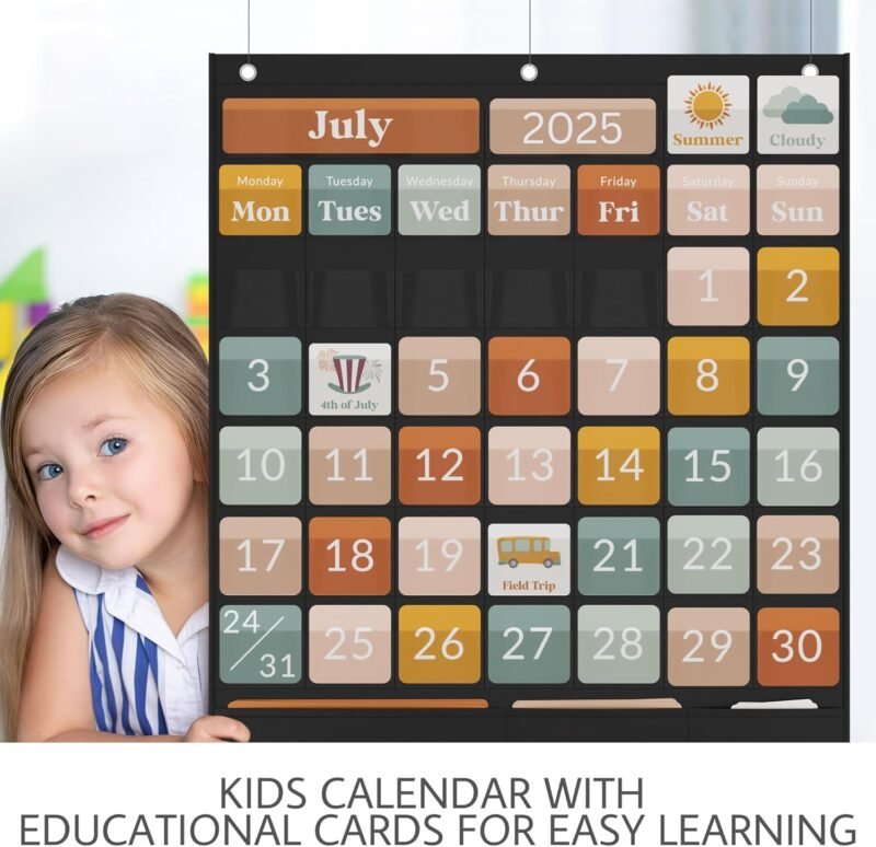 The Ultimate Classroom Calendar Pocket Chart for Kids - Beautiful Calendar with Educational Cards for Easy Learning - Fun Boho Classroom/Teacher Must Have Supplies That Fits Nicely w/Any School Decor - Image 4