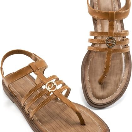 Ecetana Womens Flat Sandals for Women 2025 Dressy Summer Comfortable T-Strap Thong Shoes Beach Walking Sandals Size 5.5-11