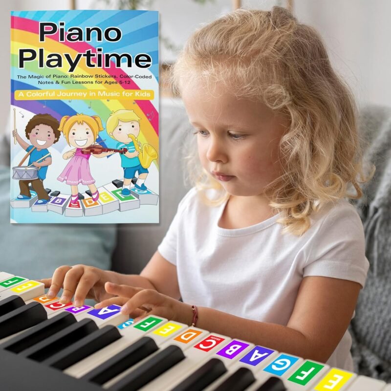 QMG Rainbow Color Piano and Keyboard Sticker and Kids Piano Learning Book Easy to Follow Instructions for Kids, Beginner Piano Book for Children, Easy Piano Sheet Music for Kids - Image 3