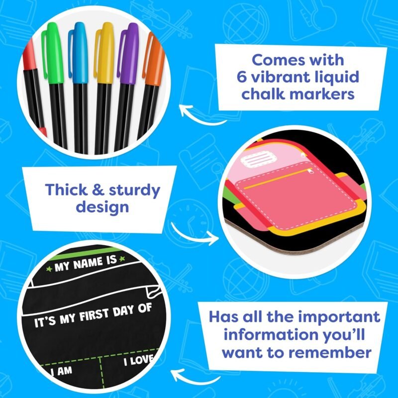 My First Day of School Sign Board with Liquid Chalk Markers - 14”x11” Double-Sided & Reusable - First and Last Day - Back to School Board for Kindergarten, Preschool - Image 7