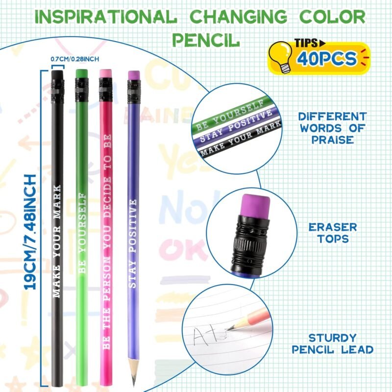 40 Piece Multicolor Motivational Color-changing Pencils Heat Activated Inspirational Pencils with Sayings, Ideal for Students(Inspirational Style) - Image 4