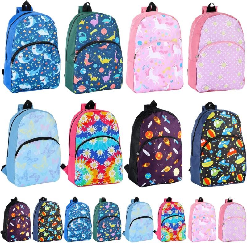12 Pack Kids Backpack Bulk 15'' Elementary Kindergarten Preschool Back School Supply Bundle for Boys Girls Charity Donate