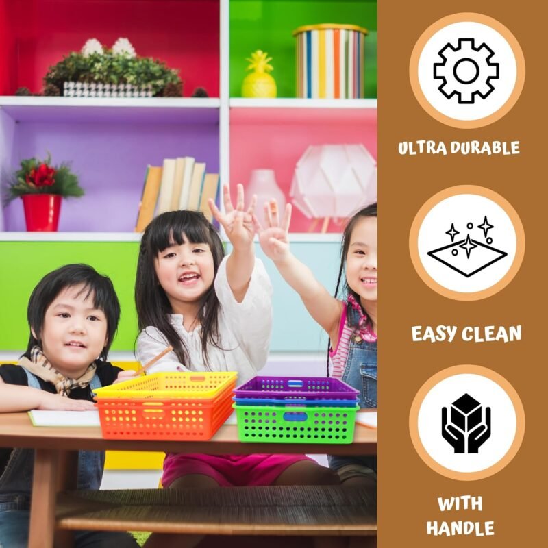 4E's Novelty 6 Pcs Colorful Plastic Classroom Storage Bins 13.75" X 10.25" for Organizing A4 Papers Trays, Turn In Containers Kids School Teachers Classroom Organization & Storage Supplies - Image 9