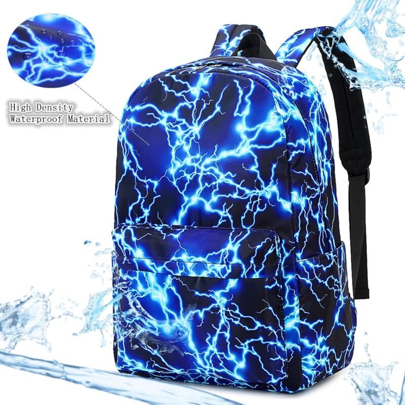 Boy School Backpack Elementary Middle Lightning Bookbag Laptop Teenager Waterproof Lightweight 17 Inches (1-Blue) - Image 3