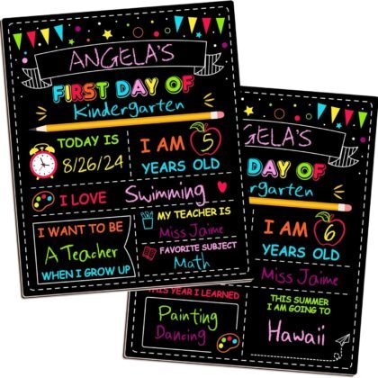 Double-Sided First Day & Last Day School Board, 12 10 Inches, Reusable Color Painting, Washable Chalkboard Signs for Kindergarten & Pre-K