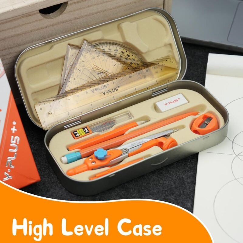 Geometry Set for Students, Math Protractor Compass with Rulers Mechanical Pencil, Box of Protactors Kit for Class Supplies and School Kids Toddler - 12 Pcs - Image 6
