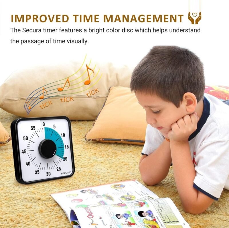 Secura 60-Minute Visual Countdown Timer, 7.5-Inch Oversize Classroom Visual Timer for Kids and Adults, Durable Mechanical Kitchen Timer Clock with Magnetic Backing (Blue) - Image 3