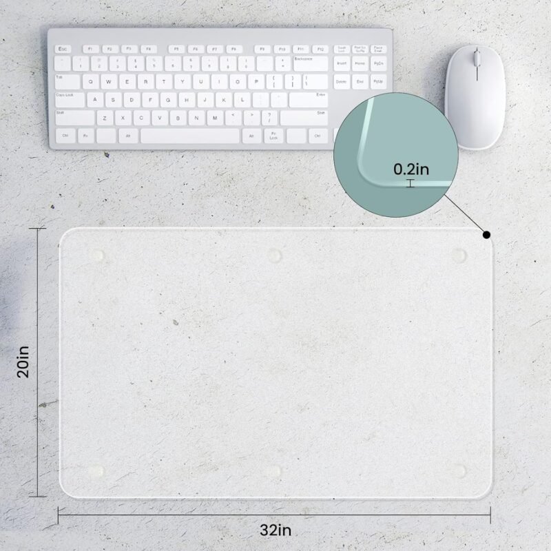 JAMBALAY Tempered Glass Desk Pad to Protect Desk, 32" x 20" Office Desk Pad for Keyboard and Computer Monitor, Clear Desk Protector Pad, Clear Desk Mat for Desktop Dry Erase - Image 5