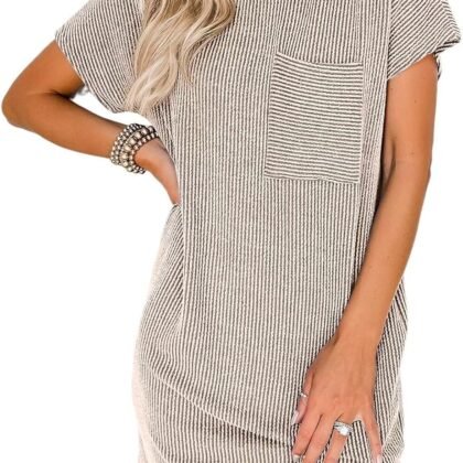 Acelitt Womens Casual Summer Short Sleeve Ribbed Mini Tshirt Dress, XS-3XL