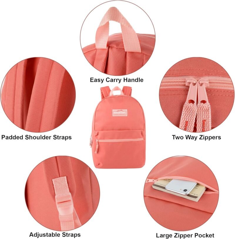 Trail maker Classic 17 inch Backpacks with Adjustable Padded Straps | School Backpacks for Girls, Boys (Coral) - Image 2