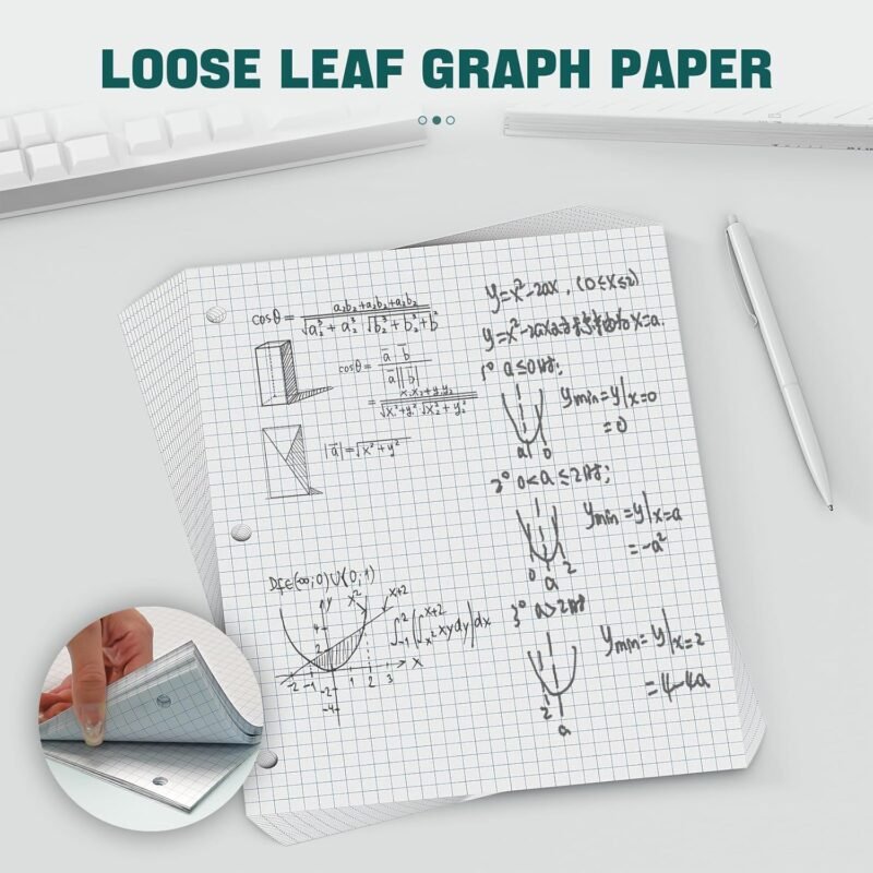 Loose Leaf Graph paper 8 x 10.5, Graph Ruled Paper, 3 Hole Punched Paper, 4 x 4 Quad Ruled Graph Paper, 10-1/2" x 8" Filler Paper Notebook Paper, 120 Sheets Graphing Paper for Business Home School - Image 5