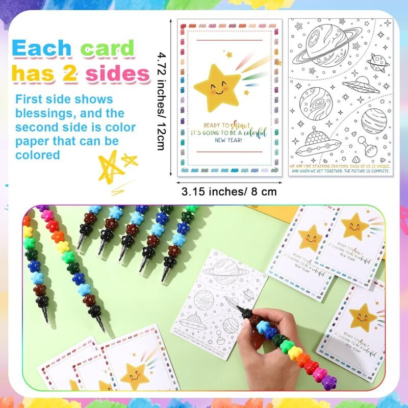 24 Sets Back to School Gifts for Students from Teacher 11 Colors Star Stacking Crayons with Double Sided Coloring Postcard Student Gifts Bulk for Classroom First Day of School Party Favors - Image 3